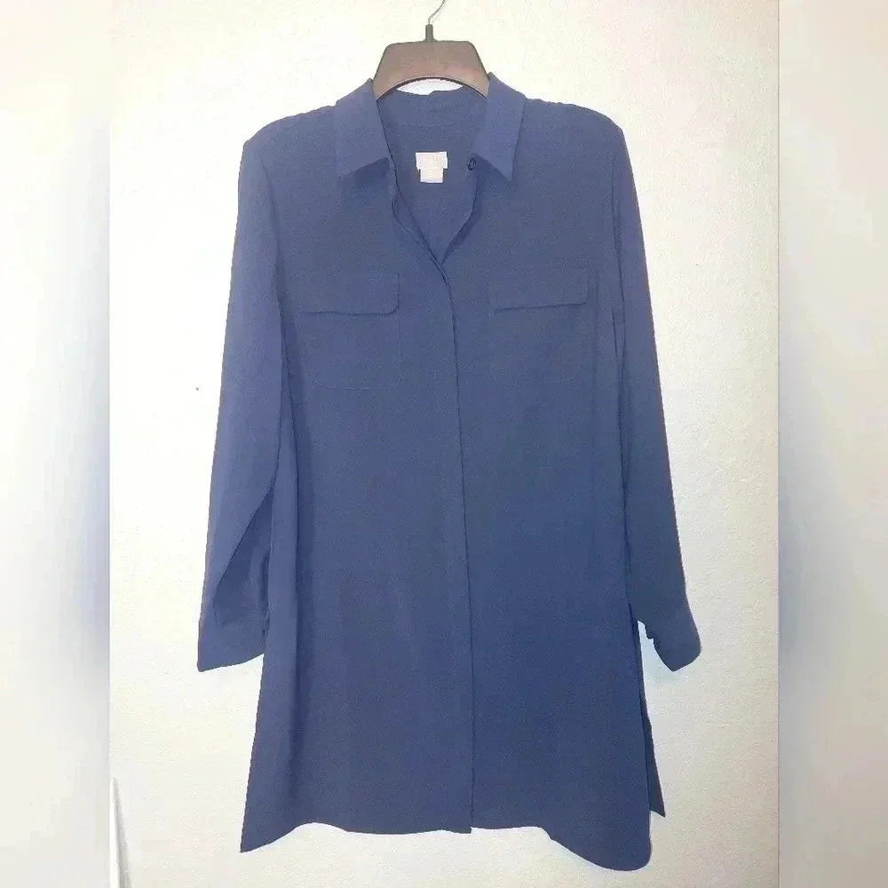 CHICO'S Women Heavyweight Polyester Tunic Long Blouse Pocket Navy Blue 1 8/10